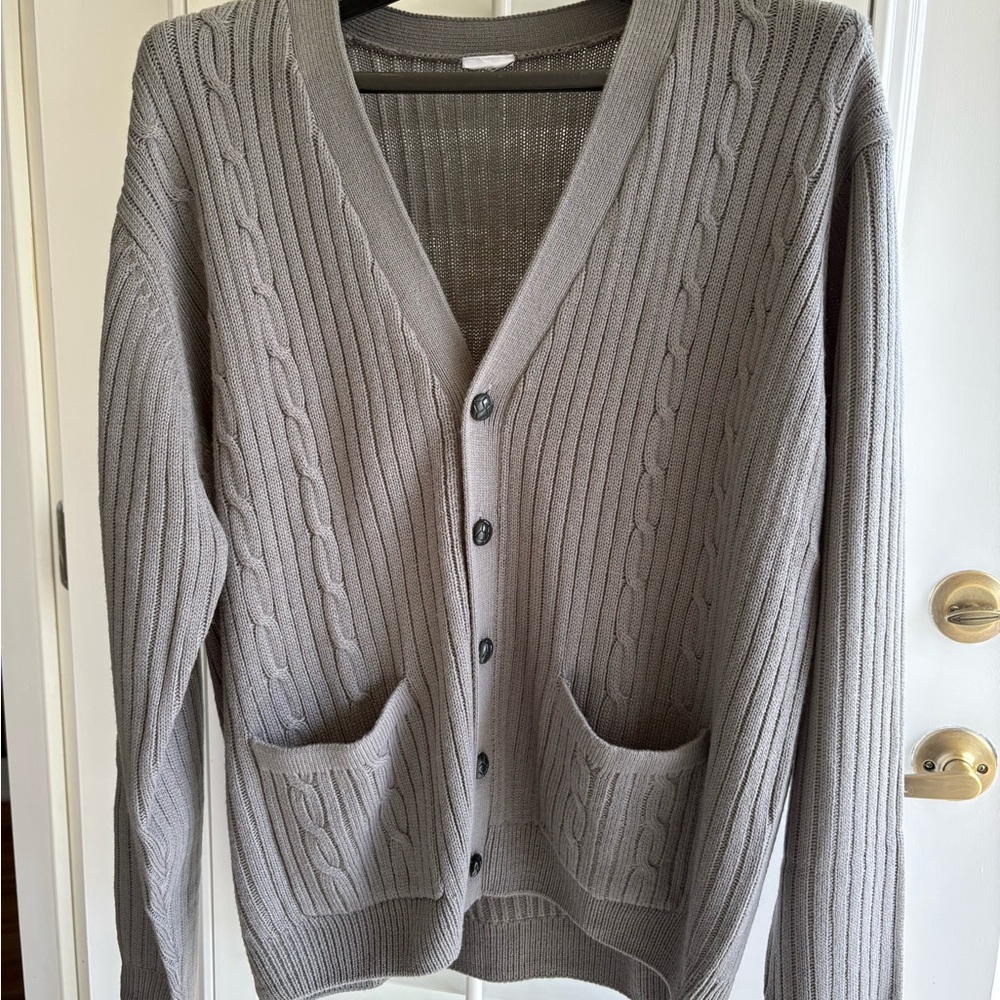 Gray Cable Knit Cardigan Sweater. Mens Size XL.